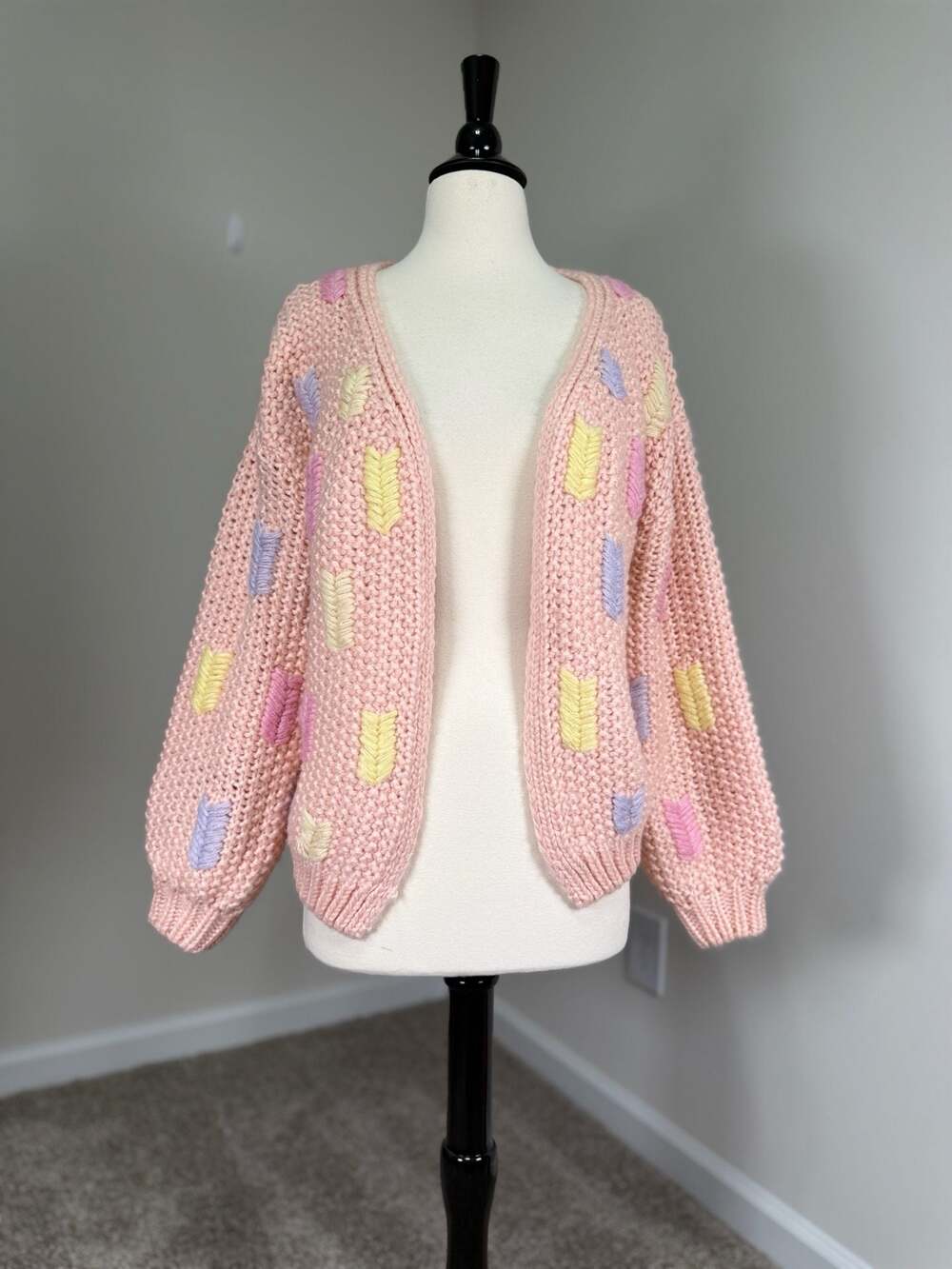 FRNCH Lobelia Chunky Knit Cardigan Rose Pastel Cute Coquette Cottagecore S/M